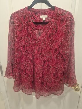 Charter Club Paisley Ruffle V-Neck Blouse - Red